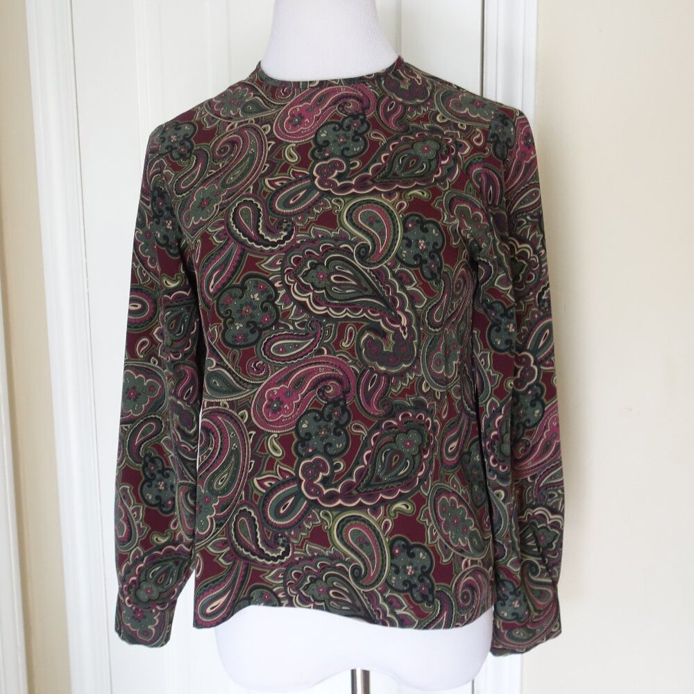 Vtg PENDLETON Portland, Oregon Long Sleeve Burgundy Paisley Blouse – Petite 6